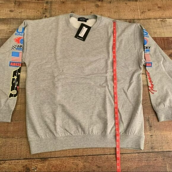 Boohoo man oversized racing graphic sweatshirt gray marl - S - Picture 3 of 10